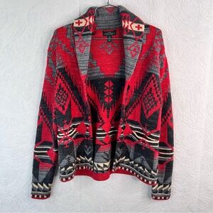 Ralph Lauren LRL Cardigan Sweater Red Aztec Cotton Size X-Small